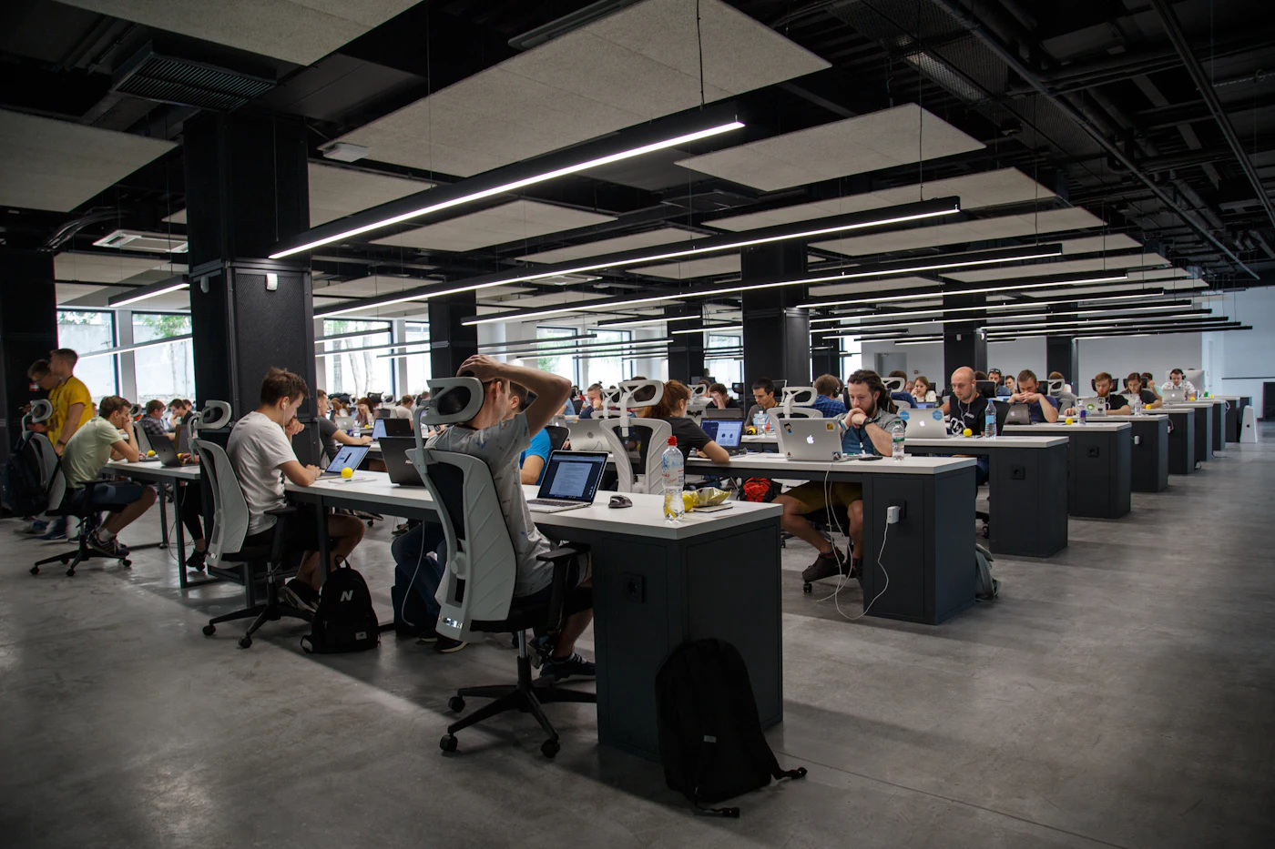 Large open-plan office with many workstations